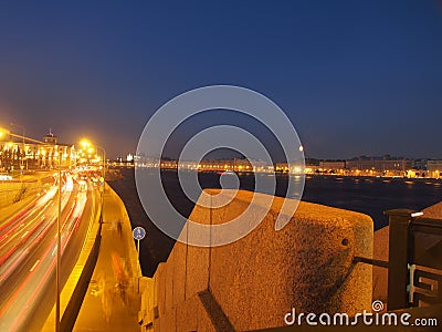 View of St. Petersburg at night. Neva river, bridges, night lighting. Russia Stock Photo