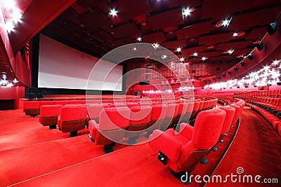 View from stairs on screen and rows of chairs Stock Photo