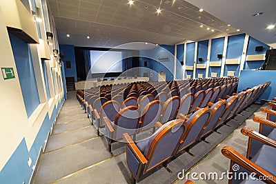 View from stairs on screen and rows Stock Photo