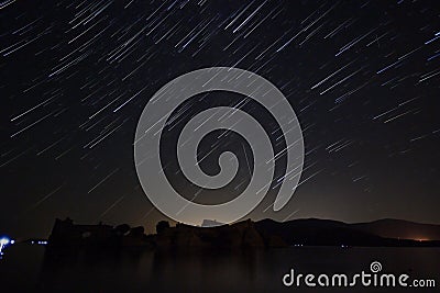 Perseid Meteor shower and stars Stock Photo