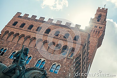 A view of the Statua Equestre of Cosimo I, near the Statue of David by Michelangelo Stock Photo