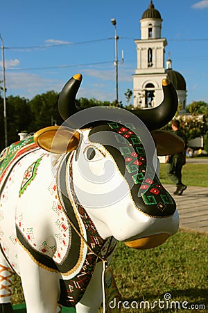 View of the statue of a cow from the festival of cows Editorial Stock Photo