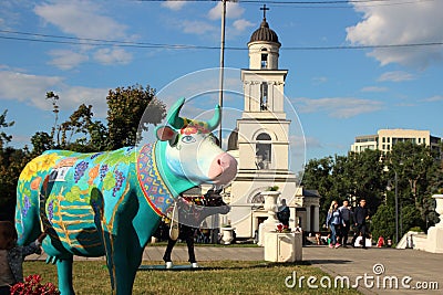 View of the statue of a cow from the festival of cows Editorial Stock Photo