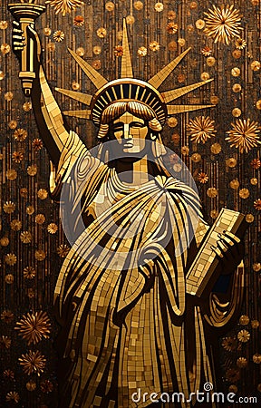 A view of the statue of liberty in New York in style Gustav Klimt Stock Photo