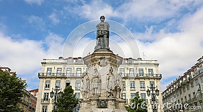 View on the statue of Luis de Camoes on the square in Lisbon city, Portugal Stock Photo