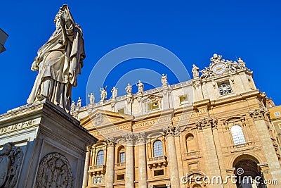 View of the Statue of Saint Paul The Apostle and St. Peter`s Bas Editorial Stock Photo