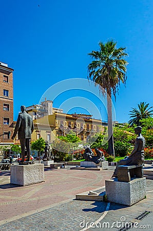 View of statues on piazza umberto giordano in Foggia, Italy....IMAGE Editorial Stock Photo