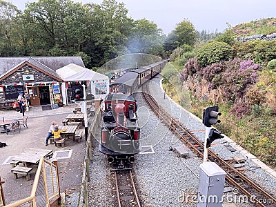 A view of a Steam Train at Tan-y-Bwlch Station Editorial Stock Photo