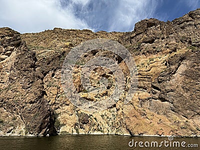 View of Canyon Lake and Rock Formations from a Steamboat in Arizona Stock Photo