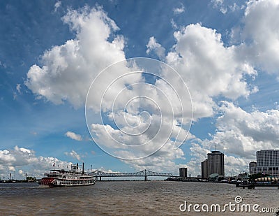 Steamboat cruses the Mississippi River in New Orleans Editorial Stock Photo