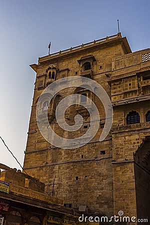 The view of the steep walls of the old city in Jaisalmer, Rajasthan, India Editorial Stock Photo