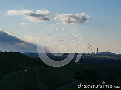 View from the still very industrial Ruhr area from the Hoheward coal dump. A popular excursion destination for the population Stock Photo