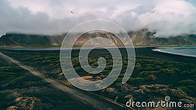 View of stokksnes and vestrahorn covered in clouds in iceland Stock Photo