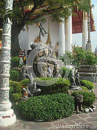 Thailand old Buddhist temple stone sculpture scene view 3 Stock Photo