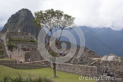 Machu Picchu stone walls perspective Peru Stock Photo