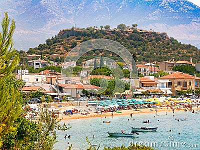 View of Stoupa beach, located in Messinia, Greece Stock Photo