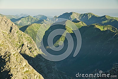 View from Strbsky stit mountain in High Tatras towards Red Hills Stock Photo