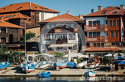 View on street Angelo Roncalli in old town of Nessebar. Ancient city of Nessebar is a UNESCO world heritage site. Editorial Stock Photo