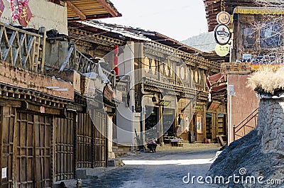 Street of Dukezong old town Shangri La Yunnan China Editorial Stock Photo