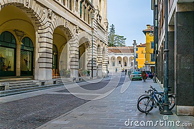 View of a street in the historical center of Udine, Italy....IMAGE Editorial Stock Photo