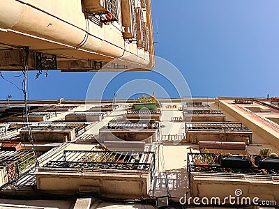 View from the street level of Facades in Barcelona Editorial Stock Photo