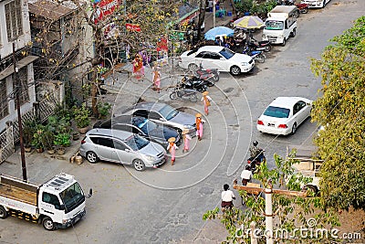 View of street with many cars in Mandalay, Myanmar Editorial Stock Photo