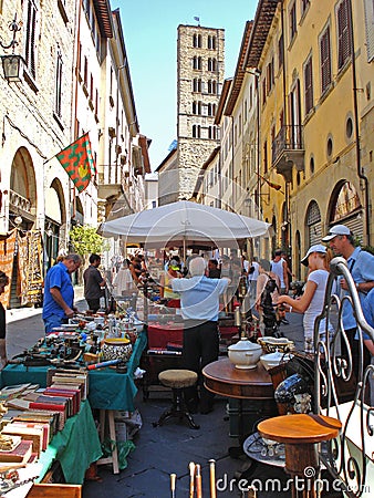 A view of a street nearby the Piazza Grande in Arezzo in Italy. Editorial Stock Photo