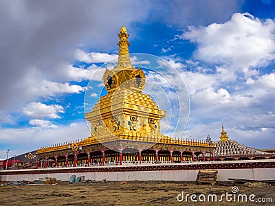 View of the stupas in Yarchen Gar Monastery Editorial Stock Photo