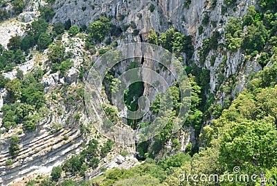 View of Su Cunnu e S`Ebba waterfall Stock Photo