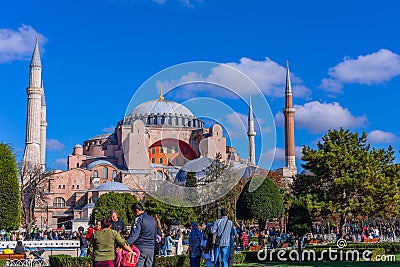 View of the Sultan Ahmet Park in front of Hagia Sophia Grand Mosque Editorial Stock Photo