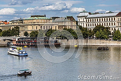 The View on summer Prague above River Vltava Editorial Stock Photo