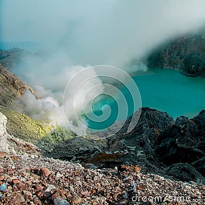 view of the summit of the crater of Ijen, Banyuwangi, East Java. Stock Photo
