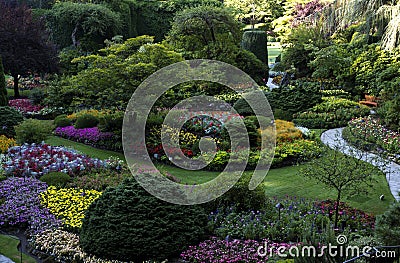 View of Sunken Garden at Butchart Gardens on Vancouver Island Stock Photo