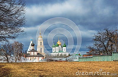 View of the sunny temples of Kolomna Stock Photo