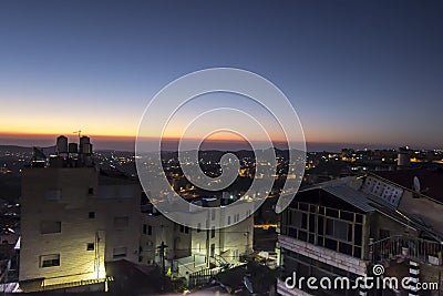 View of sunrise over the new part of Bethlehem Stock Photo