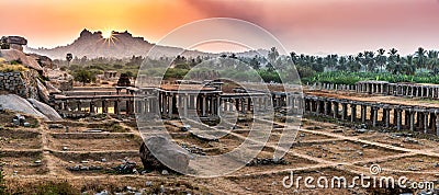 View of sunrise at Pushkarni, Sri Krishna tank in ruins. Hampi, karnataka, India Stock Photo