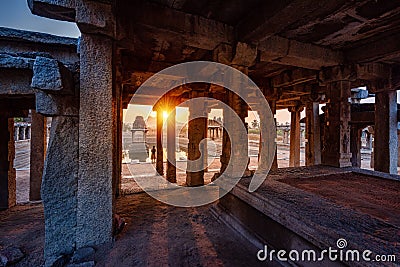 View of sunrise at Pushkarni, Sri Krishna tank in ruins. Hampi, karnataka, India Stock Photo