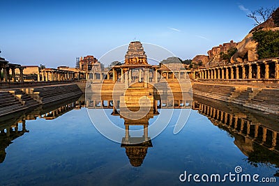 View of sunrise at Pushkarni, Sri Krishna tank in ruins. Hampi, karnataka, India Stock Photo