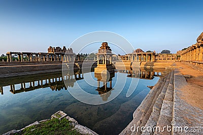 View of sunrise at Pushkarni, Sri Krishna tank in ruins. Hampi, karnataka, India Stock Photo