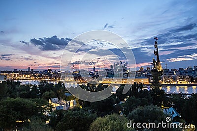 View during sunset at the center of Moscow with the statue of Peter the Great, Russia Stock Photo