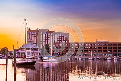 Sunset over boats and Harbor in Hampton Virginia Stock Photo