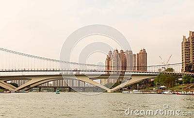 View Suspension bridge Riverside area of Bitan in Taipei,Taiw Stock Photo