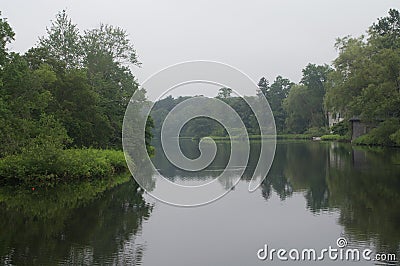 The view of Shawme Lake taken from near Dexter`s grist mill. Stock Photo