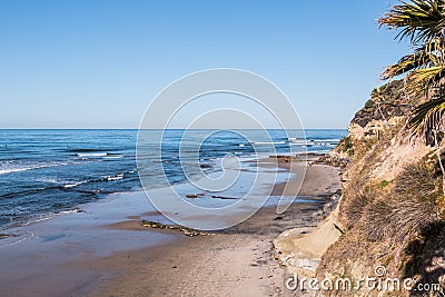 View of Swami`s Beach in Encinitas, California at Low Tide Stock Photo