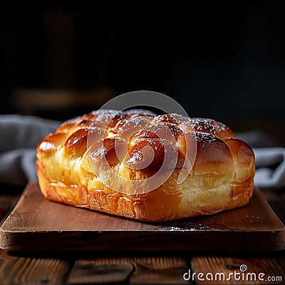 view Sweet temptation Brioche on dark background, leaving space for text Stock Photo