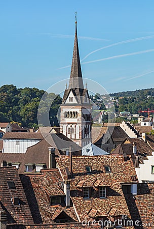 View of the Swiss city of Schaffhausen at the end of summer Stock Photo