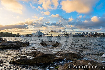 View of Sydney Opera House And Harbour Bridge Australia at sunset Editorial Stock Photo