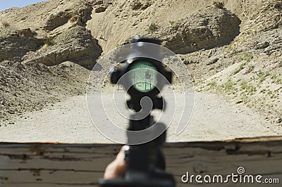 View Of Target Through Rifle Scope Stock Photo