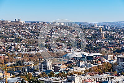 View of Tbilisi with Sameba, Trinity Church and other landmarks Stock Photo