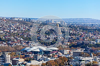 View of Tbilisi with Sameba, Trinity Church and other landmarks Editorial Stock Photo